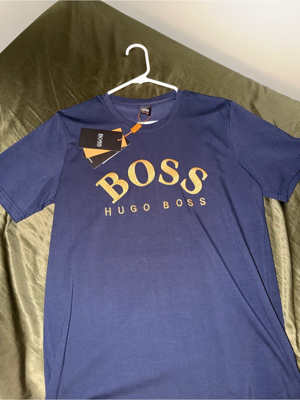 Hugo Boss Navy Short-Sleeve Tee with Gold Logo
